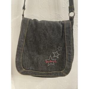 Vintage Black Denim Polo Ralph Lauren Crossbody Bag Crystal Stars Y2K